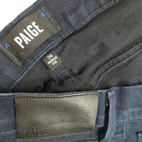 Paige Jeans Mens 34x30 (Fits 32x30) Blue Croft Dark Wash Slim Stretch Denim USA - Picture 3 of 11